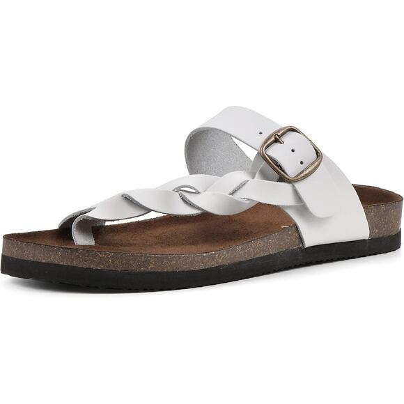 White Mountain Women's Crawford Footbed Sandals, White Leather Size 9M - Picture 1 of 6